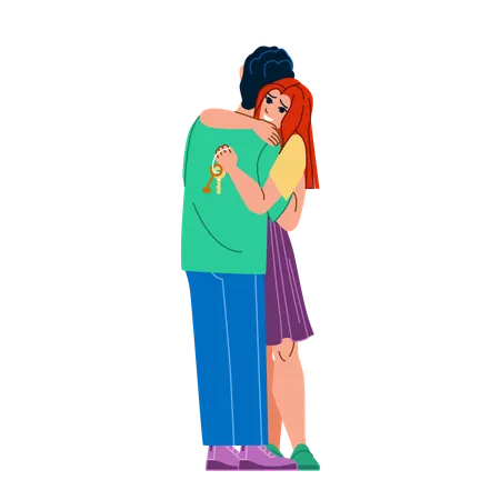 Couple New Home Vector Happy House Together New Woman Female Apartment Male Young Love Man Mortgage Family Estate Moving Couple New Home Character People Flat Cartoon Illustration Illustration