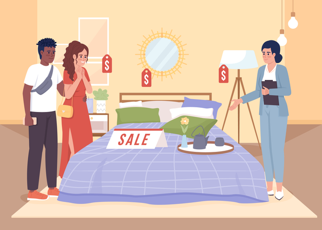 Couple Buying bed Illustration