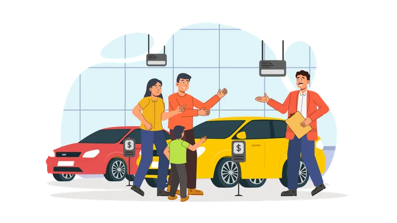 Couple buying car  Illustration