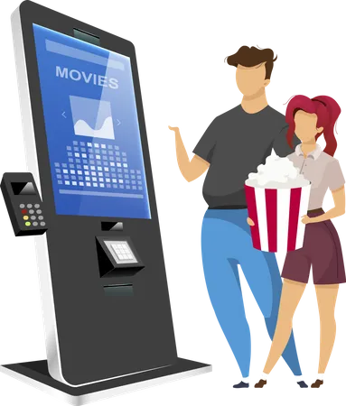 Couple buying cinema tickets Illustration