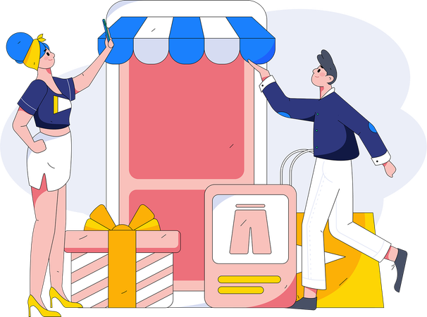 Couple buying clothes online  Illustration