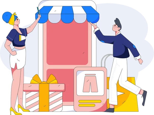 Couple buying clothes online  Illustration