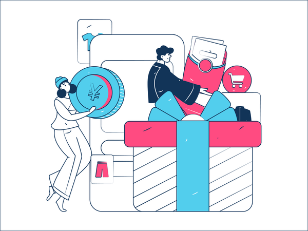 Couple buying clothes online  Illustration