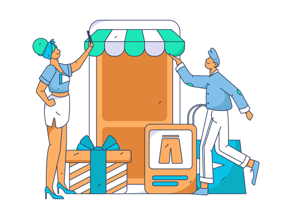 Couple buying clothes online  Illustration