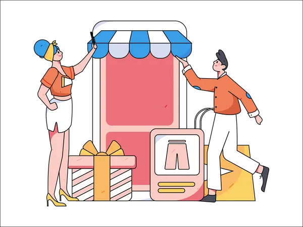 Couple buying clothes online  Illustration