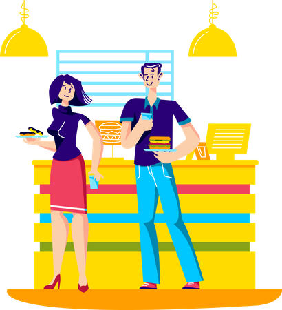 Couple buying fast food from restaurant Illustration