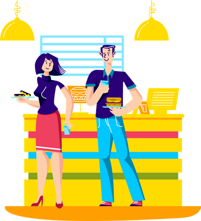 Couple buying fast food from restaurant  Illustration