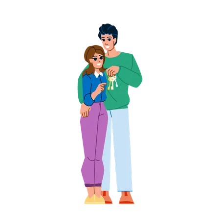 Couple Buing Home Vector Happy Together House Female Male Woman New Mortgage Family Estate Person Two Indoors Couple Buing Home Character People Flat Cartoon Illustration Illustration