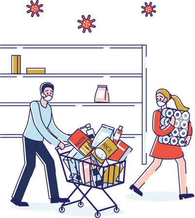 Couple buying lots of food supply Illustration
