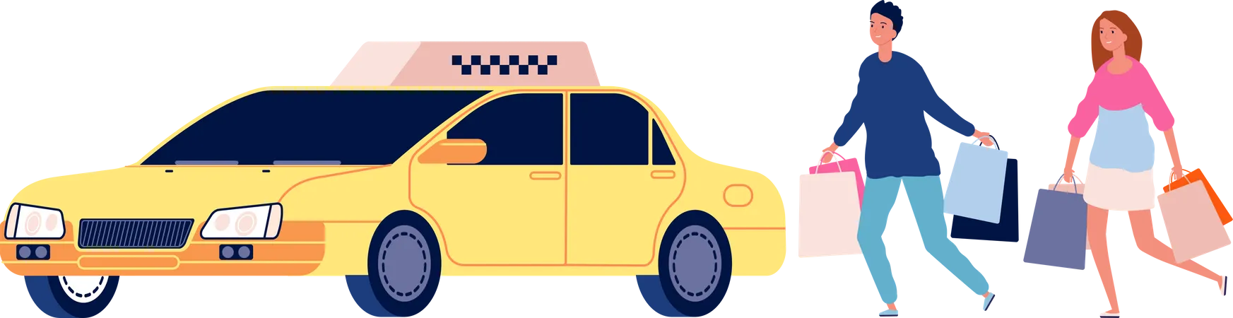 Couple calling cab service  Illustration