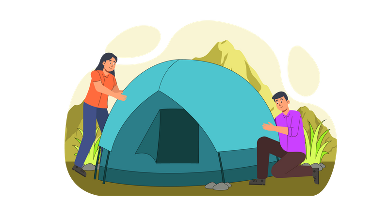 Couple camping Illustration