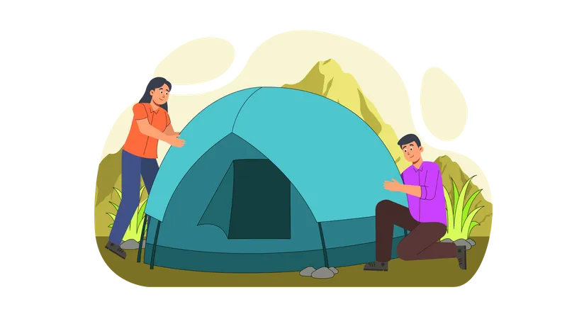 Couple camping Illustration