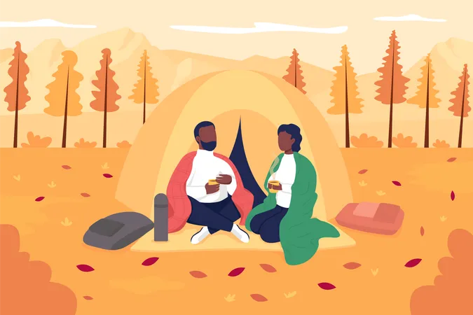 Couple Camping En Automne  Illustration