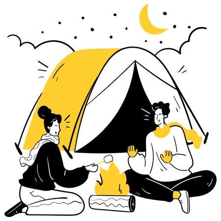 Couple camping Under Stars  Illustration