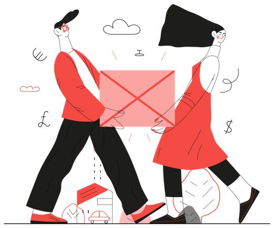 Couple portant une boîte ensemble  Illustration