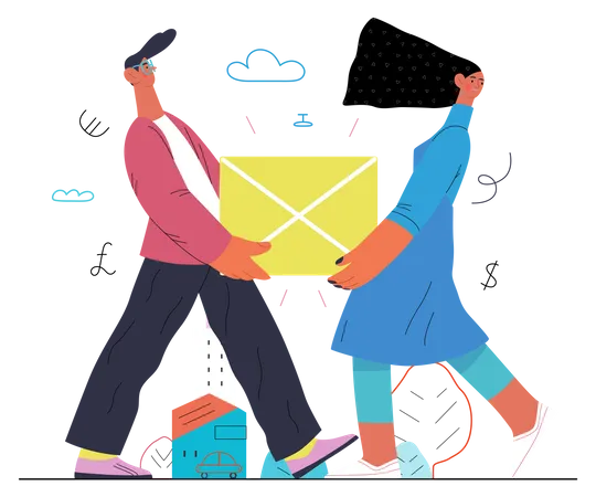 Couple carrying box together Illustration