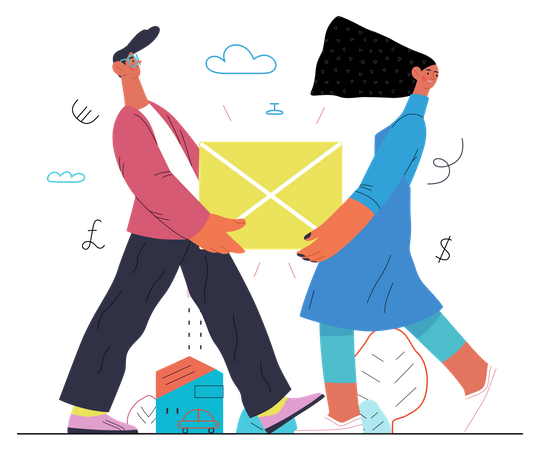 Couple carrying box together  Illustration