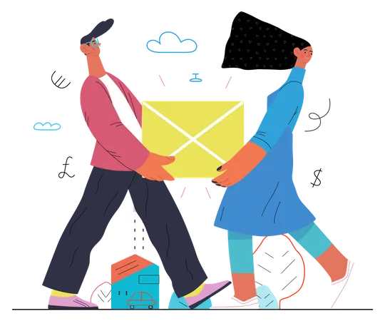 Couple carrying box together  Illustration