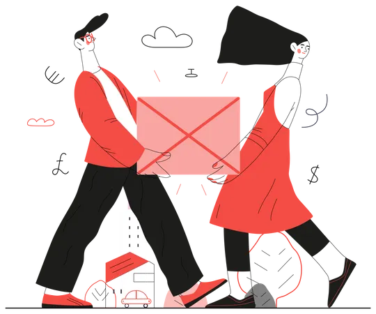 Couple carrying box together  Illustration