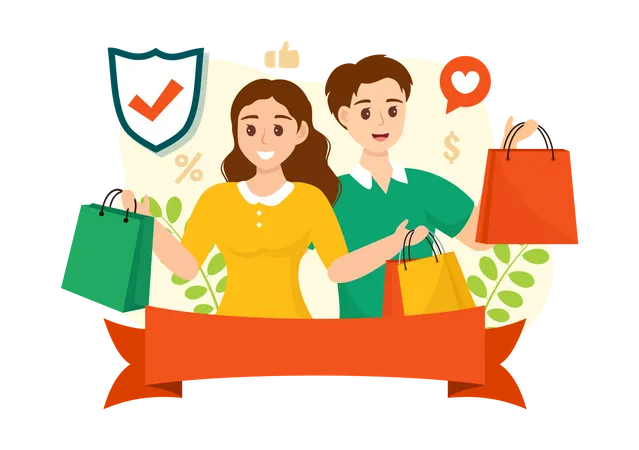 Couple carrying shopping bag  Illustration