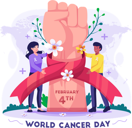 Couple célébrant la Journée mondiale contre le cancer  Illustration