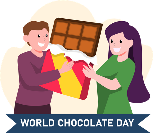 Couple célébrant la Journée mondiale du chocolat  Illustration