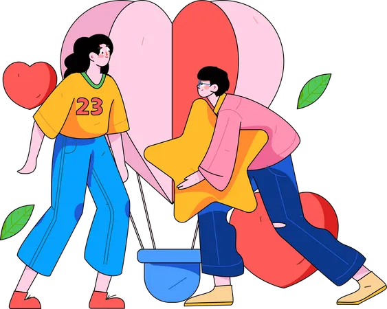 Couple célébrant la Saint-Valentin ensemble  Illustration