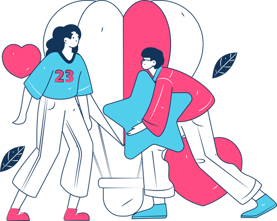 Couple célébrant la Saint-Valentin ensemble  Illustration