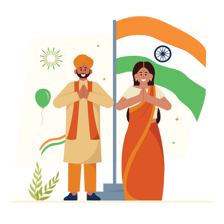 Couple célébrant le jour de l’indépendance indienne  Illustration