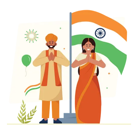 Couple célébrant le jour de l’indépendance indienne  Illustration