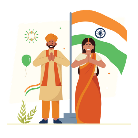 Couple célébrant le jour de l’indépendance indienne  Illustration