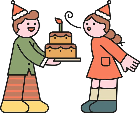 Couple célébrant Noël avec un gâteau  Illustration