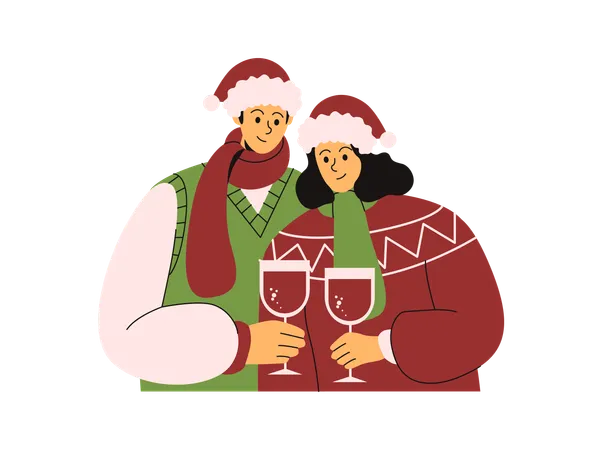 Couple célébrant les vacances de Noël  Illustration