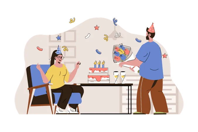 Couple célébrant la fête d'anniversaire  Illustration