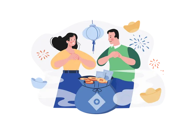 Couple celebrate chinese new year  Illustration