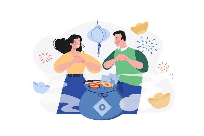 Couple celebrate chinese new year  Illustration