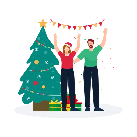 Couple celebrate Christmas together  Illustration