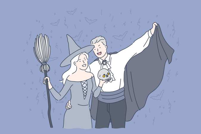 Couple celebrate Halloween  Illustration