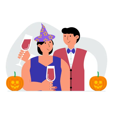 Couple celebrate halloween  Illustration