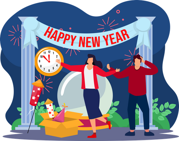 Couple celebrate happy new year party  Illustration