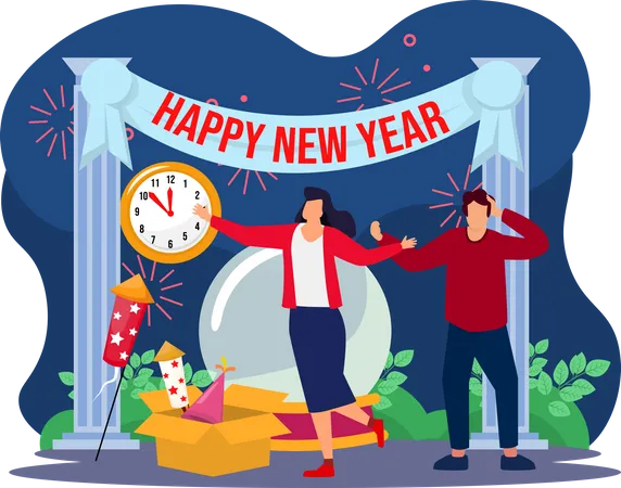 Couple celebrate happy new year party  Illustration