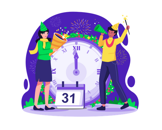 Couple Celebrate New Year Party  Illustration