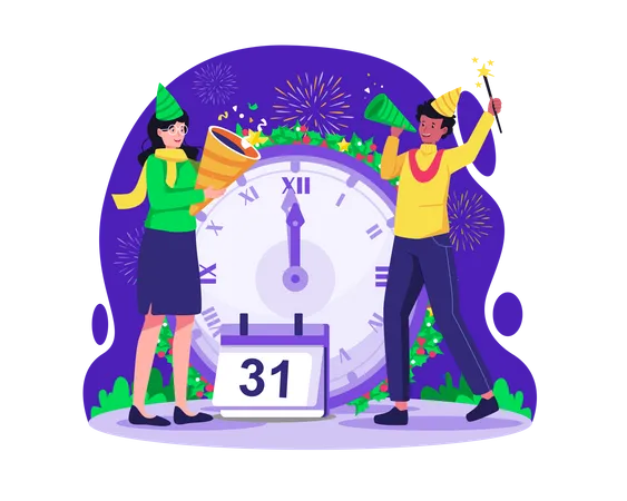 Couple Celebrate New Year Party  Illustration