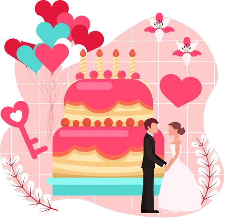 Couple Celebrate Wedding Ceremony  Illustration