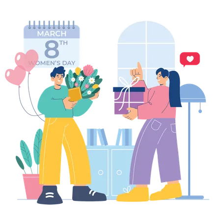 Couple celebrate Women's Day  Illustration