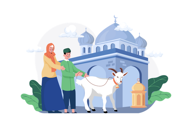 Couple celebrates Eid al Adha by donating two goats for qurban  Illustration