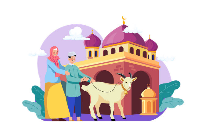 Couple celebrates Eid al Adha by donating two goats for qurban  Illustration