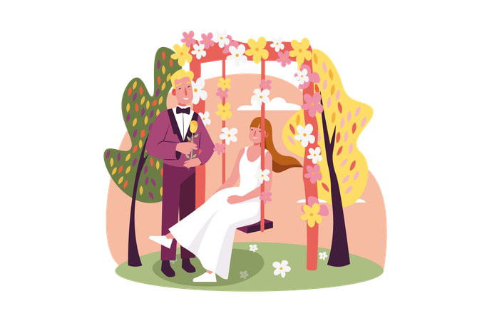 カップルが結婚式を祝う  イラスト