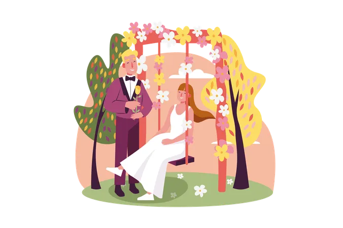 カップルが結婚式を祝う  イラスト