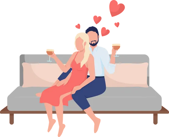 Couple Celebrating Anniversary Semi Flat Color Vector Characters Editable Figure Full Body People On White Romantic Simple Cartoon Style Illustration For Web Graphic Design And Animation Illustration